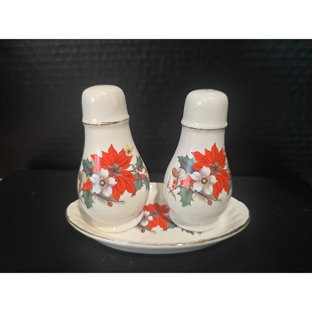 VINTAGE CERAMIC SALT‎ AND PEPPER SHAKERS with DISH